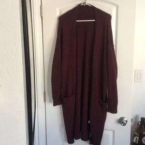 Long maroon cardigan